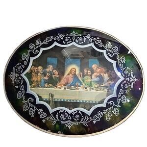 The Last Supper Picture Convex Reverse Painting on Bubble Frame Jesus 13x10.5"